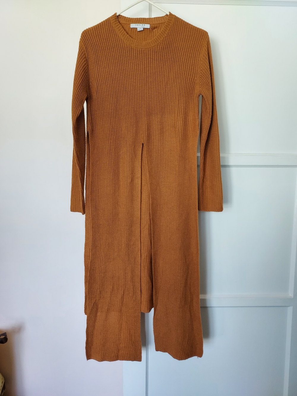 FAVLUX Ribbed Knit Longline Sweater Dress Mustard Yellow Ochre Fall Winter